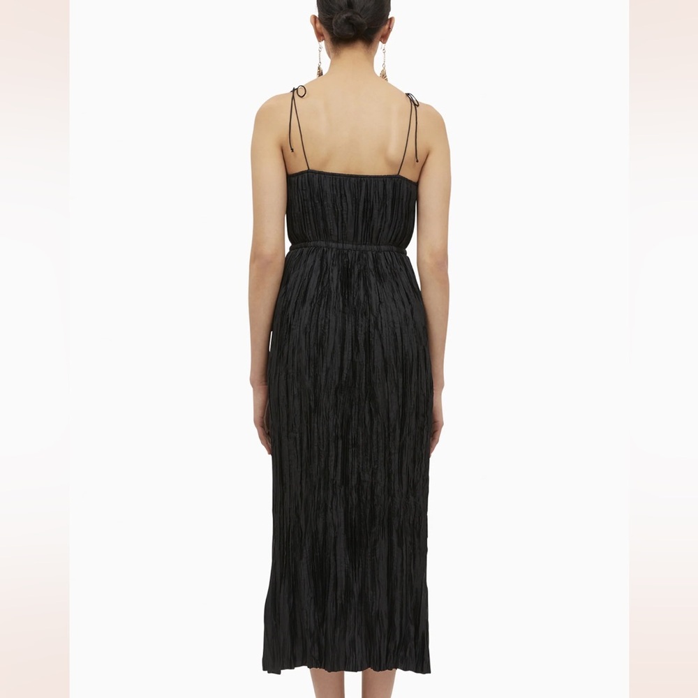 Ulla Johnson Orla Plisse sz 6 in Noir Black spaghetti tie strap Crinkle Dress - Picture 3 of 11